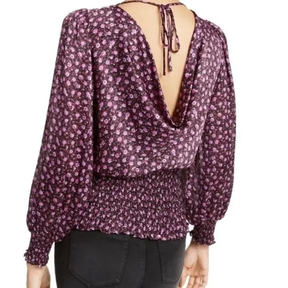 Leyden Women's Smocked Black And Purple Floral Blouse